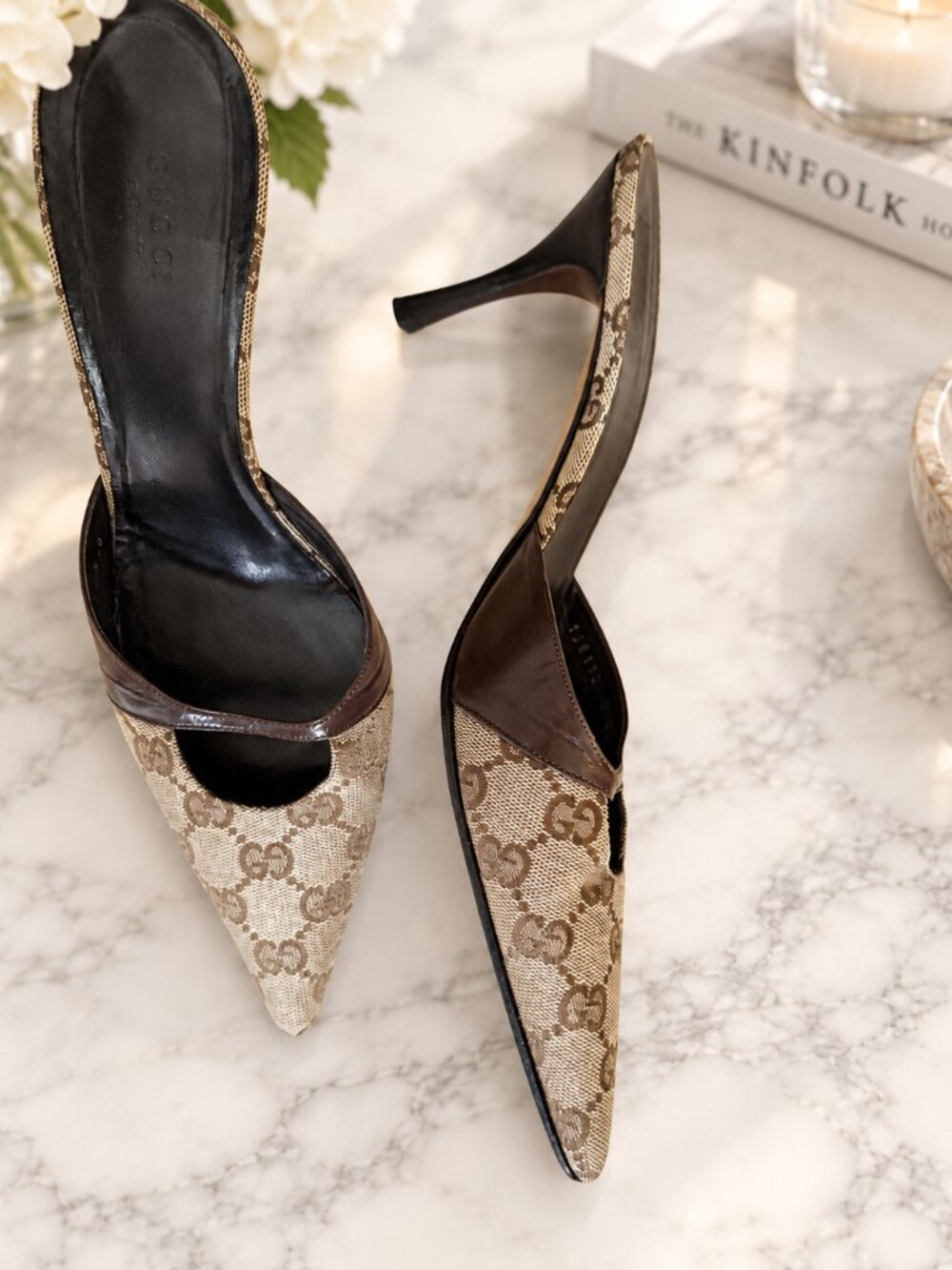 Vintage Gucci GG Monogram Tote + Tom Ford Era Mule Heels 8.5B Y2K - Picture 12 of 16